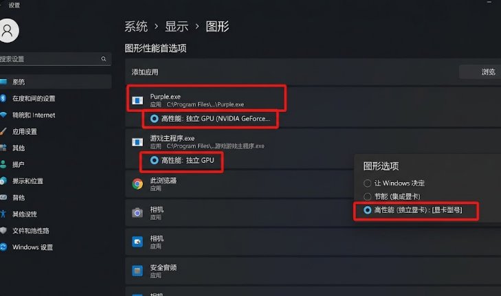 Windows 系统图形设置指定独立显卡高性能运行